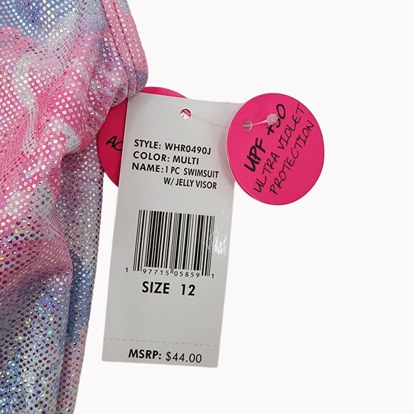 Betsey Johnson Girls Size 12 UPF 40 Swimsuit with Jelly Sun Visor New - Picture 4 of 8